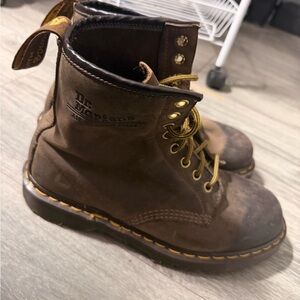 Dr. Martens Dark Brown Boots with Yellow Accents